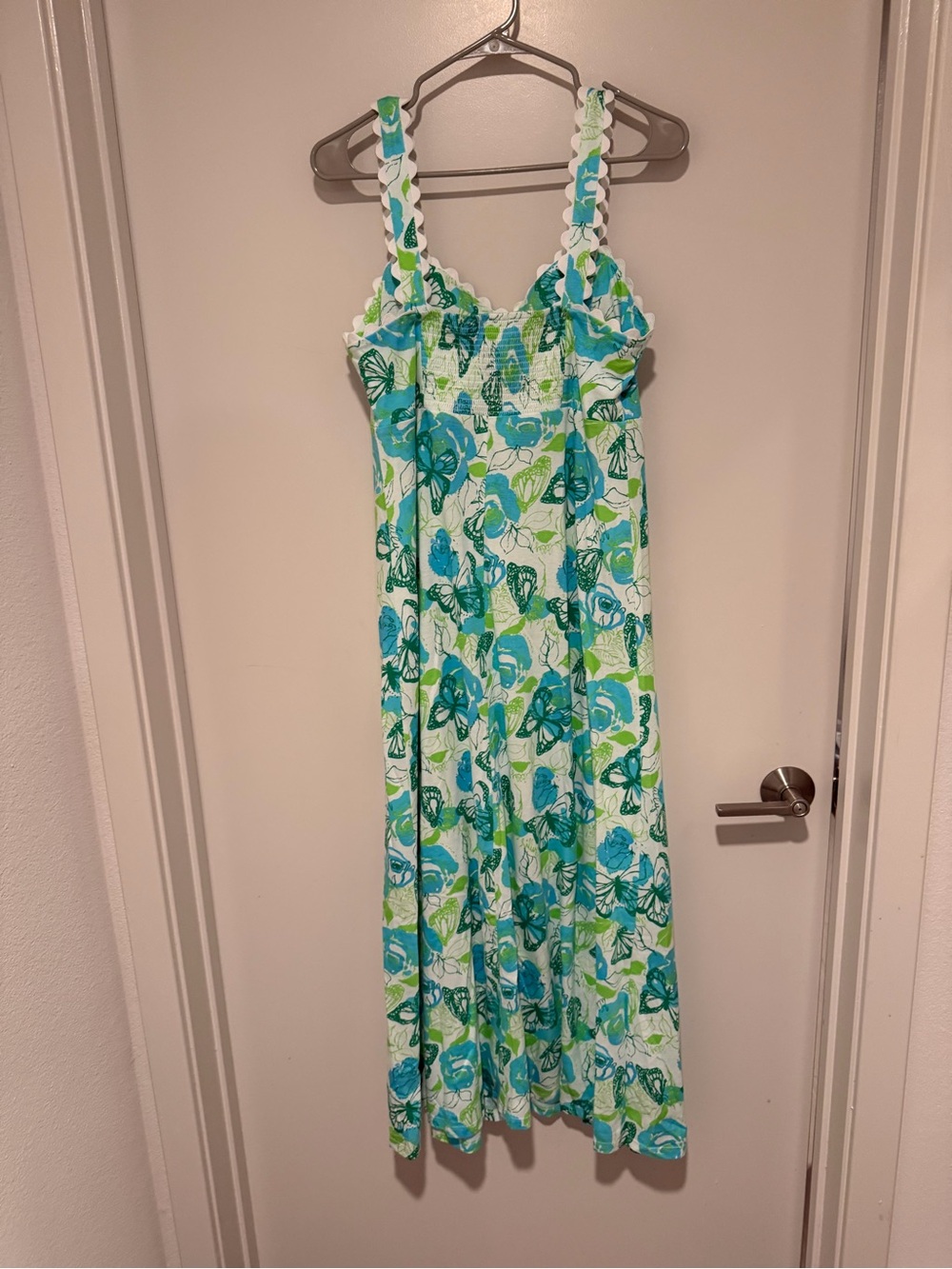 Lilly Pulitzer Green & Blue Floral Dwyer Midi Dress in Resort White Monarch Rose - Picture 2 of 6